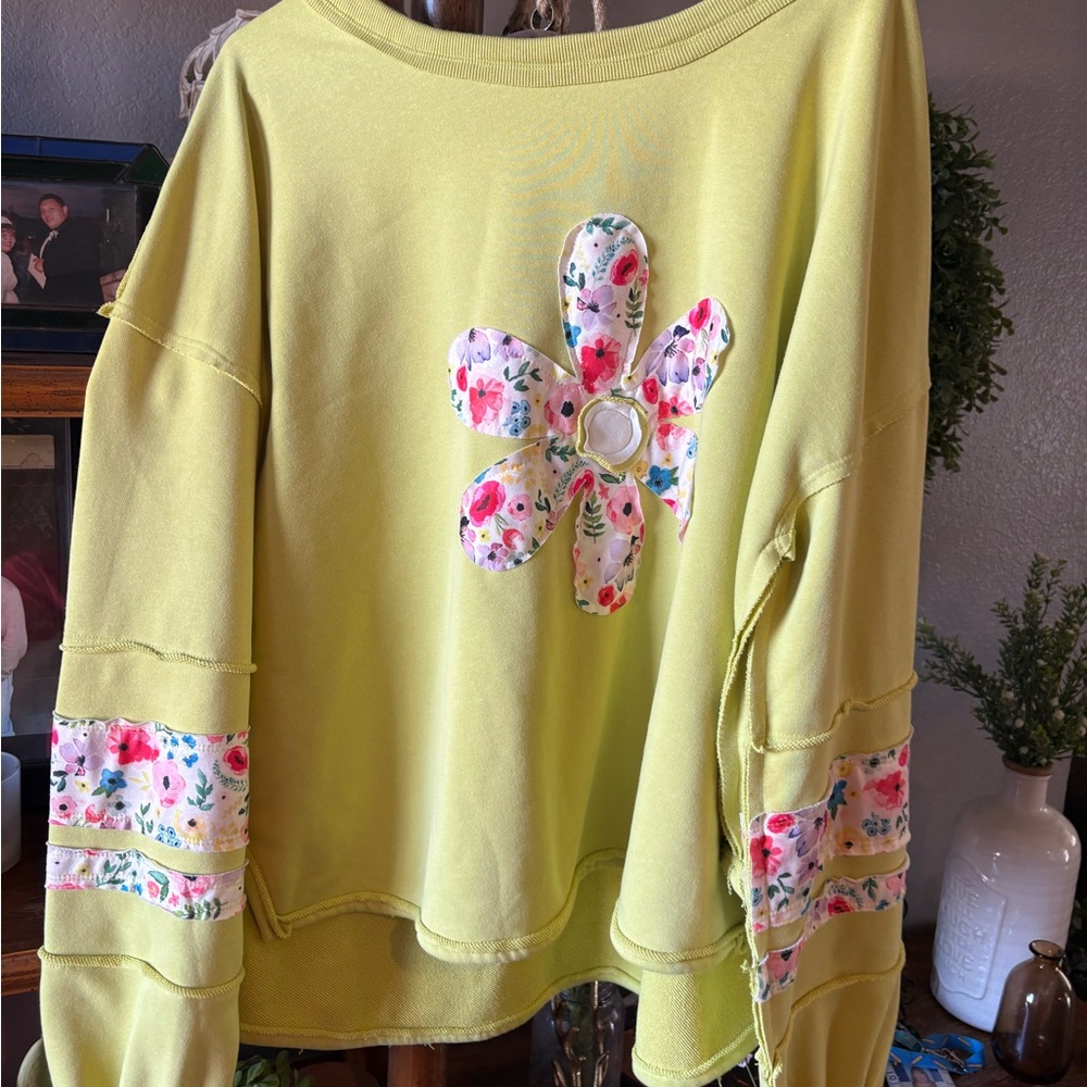 Floral Appliqué Yellow Women's Top